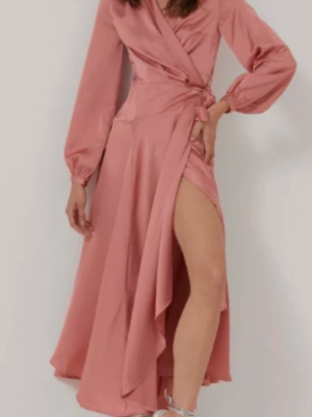 Nasty Gal Rose Gold Satin Wrap Maxi Dress NWT Size 4